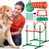 Dog Agility Course Training Kit Gift for Dogs Obstacle Course, Tunnel Hurdle Jump Ring Weave Poles Outdoor Game Set